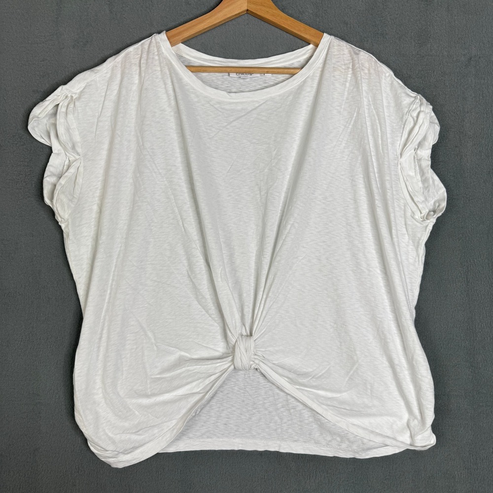 CHICO'S White Twisted Knot Front Relaxed Fit Tunic Top Shirt Women's Size XL